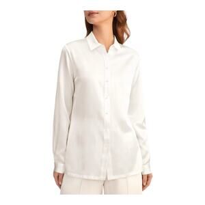 Lilysilk Woman's Basic Concealed Placket Silk Shirt Natural White Size Medium